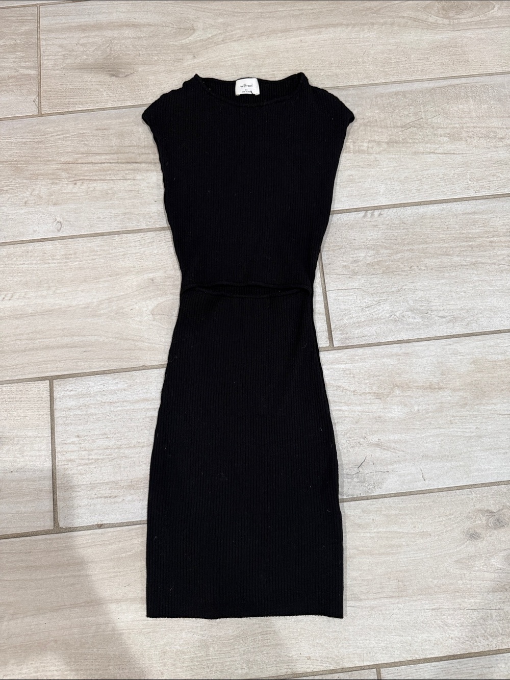 Wilfred Black Ribbed Cutout Midi Dress